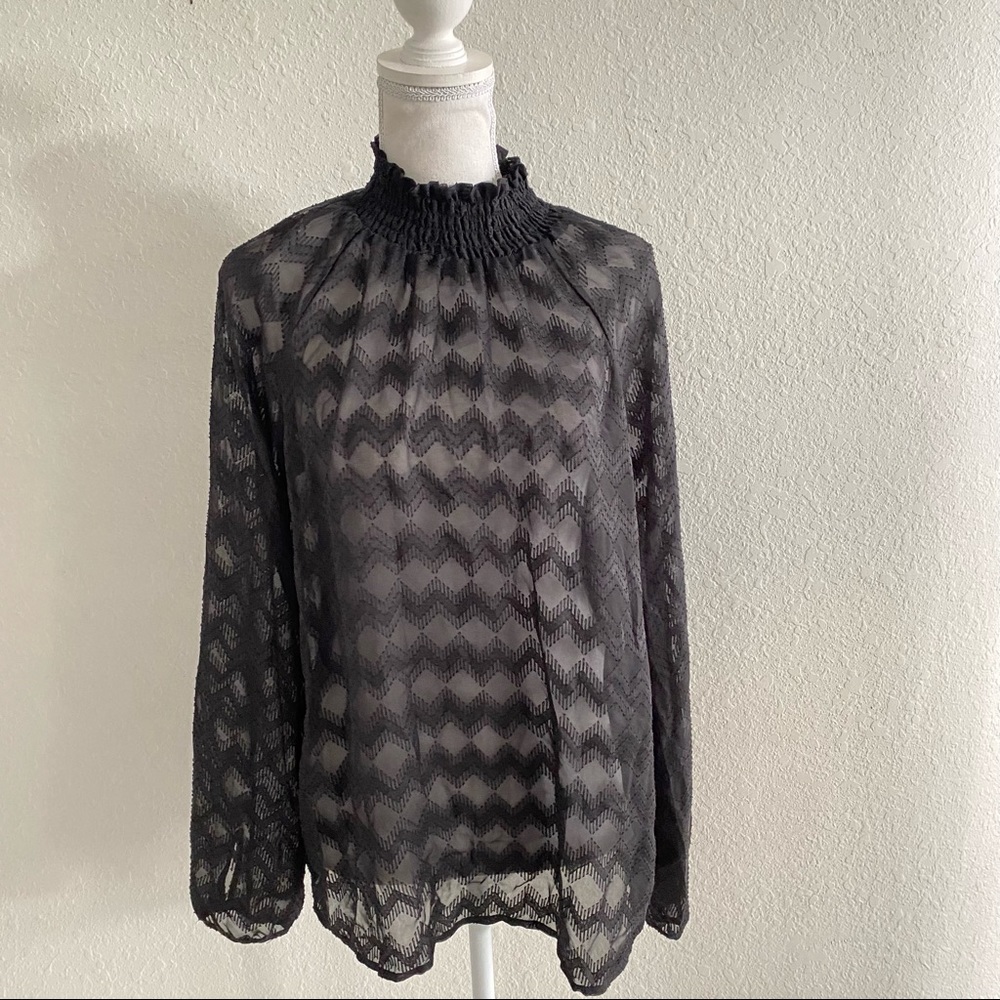 Mossimo Black Semi Sheer Chevron Blouse Medium